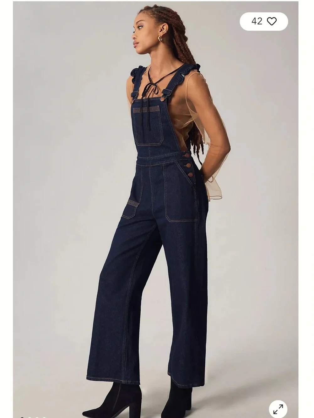 Seventy + Mochi Elodie Frill Dark Indigo Denim Ruffle-Strap Overalls